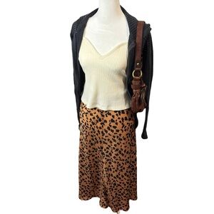 Urban Outfitters Rowan Leopard Print Satin Slip Skirt Midi M